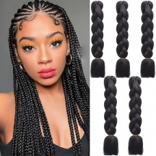 Ladyes Braids 5-Pack 60.96 cm Black Braiding Hair, High Temperature Resistant Synthetic Jumbo Bohemian Crochet Hair Extensions, Soft Yaki Texture, Unisex-Adult Hairpiece for Women