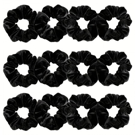 Superchoiece Hair ties 12pcs Set Black Korean Velvet Fabric Hair Ring Simple Large Intestine Ring Head Rope Thick Hair Rope Women's High Elastic Hair Tie Rubber Band Headwear