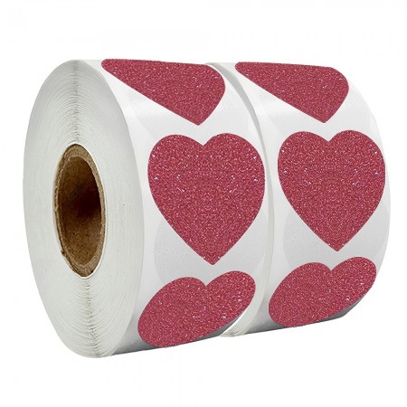 Maxwhale Stickers Sparkling Red Heart Stickers, Self-Adhesive Glitter Labels for Valentine's Day Cards, Envelopes & Birthday Party Decorations 2pcs