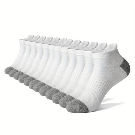 Shellgirl Socks 12 Pairs of High-Quality Men's Cotton Mesh Ankle Sports Socks for Business Dresses, Soft and Breathable, Summer Fitness Men's Socks