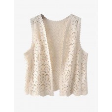 Parkearth vests Women'S Polyester Hollow Knit Vest, Sleeveless Collarless, Solid Color, Breathable Mesh Design, for All Seasons L size