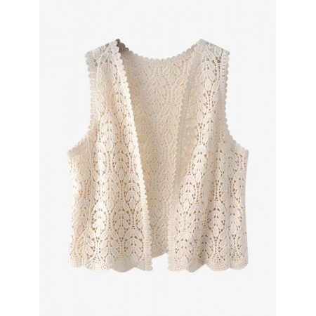 Parkearth vests Women'S Polyester Hollow Knit Vest, Sleeveless Collarless, Solid Color, Breathable Mesh Design, for All Seasons L size