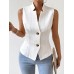 TOSDAYGOOSE Vests Elegant Chic Sleeveless White Polyester Blazer Vest - Elegant Jacquard Suit Jacket with Decorative Buttons, Notched Collar, Machine Washable - Perfect for All Seasons M size 
