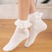 Jellykoala Socks 3 Pair Simple Solid Color Lace Trim Socks, Comfy & Breathable Mid Tube Socks, Women's Stockings & Hosiery