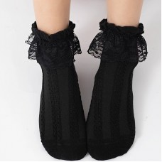 EAGLEGOOSE Socks 3 Pair Ruffled Lace Trim Socks, Cute Style Mid Tube Socks, Women's Stockings & Hosiery