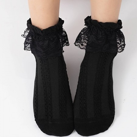 EAGLEGOOSE Socks 3 Pair Ruffled Lace Trim Socks, Cute Style Mid Tube Socks, Women's Stockings & Hosiery EAGLEGOOSE Socks 3 Pair Ruffled Lace Trim Socks, Cute Style Mid Tube Socks, Women's Stockings & Hosiery