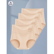 TOSDAYGOOSE underwear 4pcs Solid High Waist Briefs, Breathable Floral Embossed Intimates Panties, Elegant Comfy Stretchy Women's Lingerie & Underwear S SIZE
