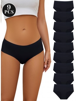ANGLEGOOSE underwear 9pcs Solid Seamless Briefs, Simple Comfy Breathable Stretchy Intimates Panties, Women's Lingerie & Underwear M SIZE