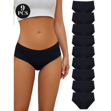 ANGLEGOOSE underwear 9pcs Solid Seamless Briefs, Simple Comfy Breathable Stretchy Intimates Panties, Women's Lingerie & Underwear M SIZE