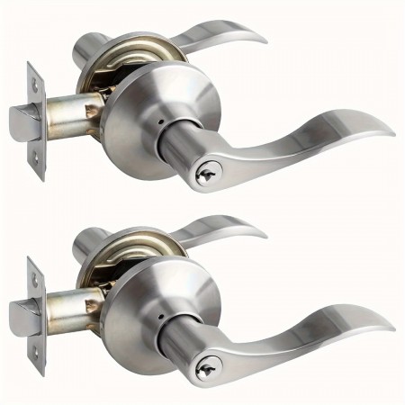 All-purpose king Door handles of metal 2pcs Heavy Duty Stainless Steel Door Handle Lock Set with Keys - Perfect for Interior, Exterior, and Privacy Doors