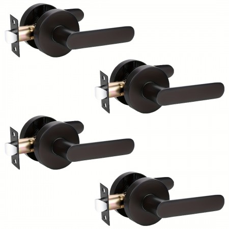 HISHARK Door handles of metal 4 Pack Metal Passage Door Lever Set - Interior Keyless Round Non-Locking Handles for Hallway and Closet