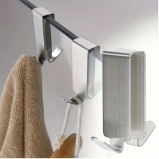 Power land Towel hooks of metal 4pcs Sleek Stainless Steel Towel Hooks for Bathroom - Easy Install, No-Drill, Over-the-Glass Design, Perfect for Contemporary Home Decor, Towel Holder for Bathroom