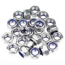 Treekey Metal hardware, namely, nuts 125pcs Stainless Steel Nylon Insert Hex Lock Nuts Set, Fully Threaded Right Hand Thread, Polished Finish, Assorted Sizes M3-M12 for Secure Fastening