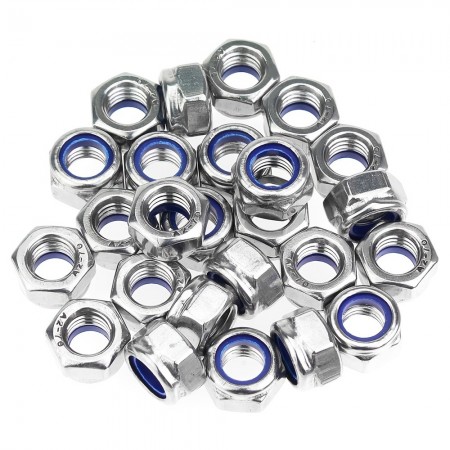 Treekey Metal hardware, namely, nuts 125pcs Stainless Steel Nylon Insert Hex Lock Nuts Set, Fully Threaded Right Hand Thread, Polished Finish, Assorted Sizes M3-M12 for Secure Fastening