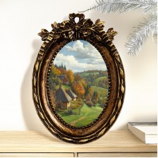 Mangobaby Picture Frames Vintage Style Resin Picture Frame, Embossed Butterfly Knot Carving, Varnished Finish, Lightweight Tabletop Display, Single Photo Orientation, Love Theme Oval Frame