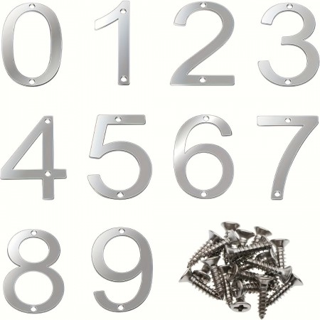 TOPRINCE Metal house numbers Modern Stainless Steel House Numbers 0-9, Brushed Finish with Installation Screws - Ideal for Garden, Mailbox, Apartment, Hotel & Office Address Signs