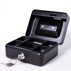 Suntree Metal lock boxes VSteel Cash Box with Key Lock: Secure Money Storage with Money Tray (Black, 15.24 cm)