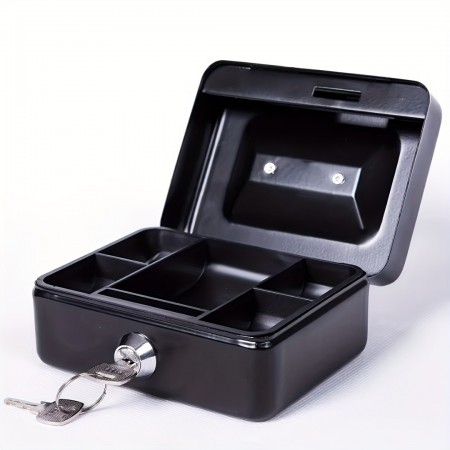 Suntree Metal lock boxes VSteel Cash Box with Key Lock: Secure Money Storage with Money Tray (Black, 15.24 cm)