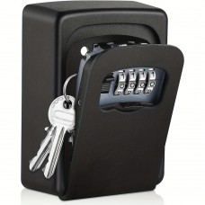 Ourcity Metal lock boxes 4-Digit Waterproof Wall-Mounted Key Safe - Secure & Spacious Metal Lock Box for Home Keys, Easy Install, Black