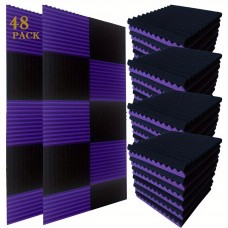 Intree Acoustic insulation panels 48pcs Black & Purple Acoustic 12"x12"x1" Wedge Panels - Sound Absorbing Wall Tiles for Studio Recording, Home Theater Decor