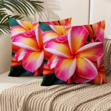 Lifegulf Cushions 2pcs Short Plush Polyester Tropical Plumeria Throw Pillow Covers, Zippered, Machine Washable, Contemporary Style, for Sofa, Living Room, Outdoor Decor