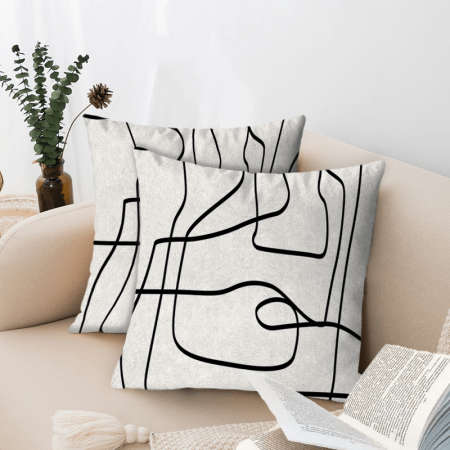 Shelldear Cushions Simplistic Black Line Art Decorative Throw Pillow Set of 2 Square Soft Polyester Farmhouse Accent Cushions, Digital Print, Woven, Zip Closure, Casual Style, Machine Washable, Multipurpose Indoor Pillows for Sofa, Bed
