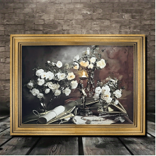 Technologywhale Picture Frames 29.97x39.88cm, Floral Still Life Artwork, Ornate Photo Frame with Glass Front, Ribbon Flower Design, Tabletop & Wall Hanging, Home Wall Decor, Gift Idea for Living Room
