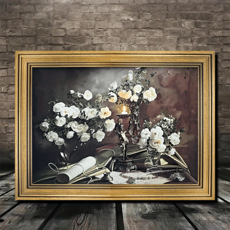 Technologywhale Picture Frames 29.97x39.88cm, Floral Still Life Artwork, Ornate Photo Frame with Glass Front, Ribbon Flower Design, Tabletop & Wall Hanging, Home Wall Decor, Gift Idea for Living Room