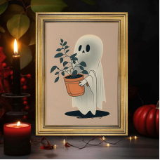 FANTASY FUTURE Picture Frames Vintage-Style Halloween Canvas Art Set with Golden Frame, Botanical-Themed Spooky Wall Decor, 1 Piece, Living Room & Kitchen Wall Art, Home Decor 29.97cm x 39.88cm