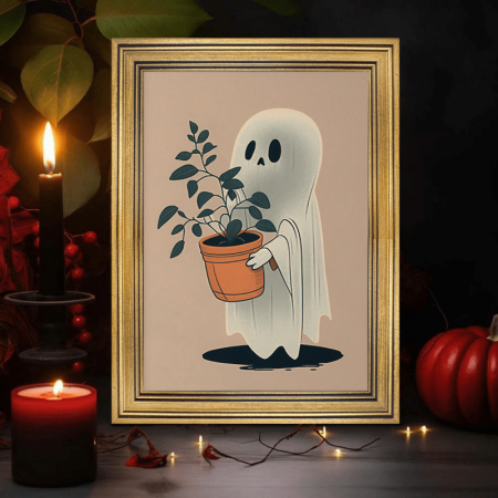 FANTASY FUTURE Picture Frames Vintage-Style Halloween Canvas Art Set with Golden Frame, Botanical-Themed Spooky Wall Decor, 1 Piece, Living Room & Kitchen Wall Art, Home Decor 29.97cm x 39.88cm