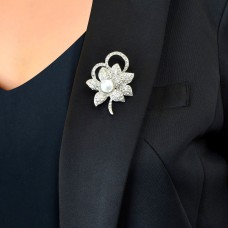 Prettygulf Brooches for clothing Rhinestone Imitation Pearl Decor Silvery Flower Bouquet Brooch Shawl Pin For Women Suit Accessories