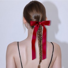 lucktrain Hair ribbons Elegant Red Tassel Ribbon Bow Hair Clip for Women - Versatile & Sweet Solid Color Accessory, Long Tail, Hair Ornament, Elegant Style, Sweet Style