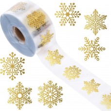 Futuregulf Stickers Golden Foil Snowflake Stickers Roll, Transparent PVC Self-Adhesive Decorative Seals for Christmas, Holiday Home Decor, Window Clings, Notebook, Phone Case 100pcs 