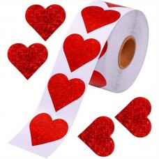 Blackowl Stickers Sparkling Red Glitter Heart Stickers, 1-Inch - Perfect for Valentine's Day, Weddings & Anniversaries, Decorative Love Labels on White Background, Valentines Decorations 100pcs