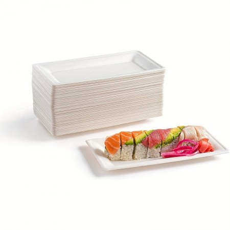 Corngoose Disposable table plates 50pcs Rectangular Disposable Plates For Picnics Birthdays Parties Cakes