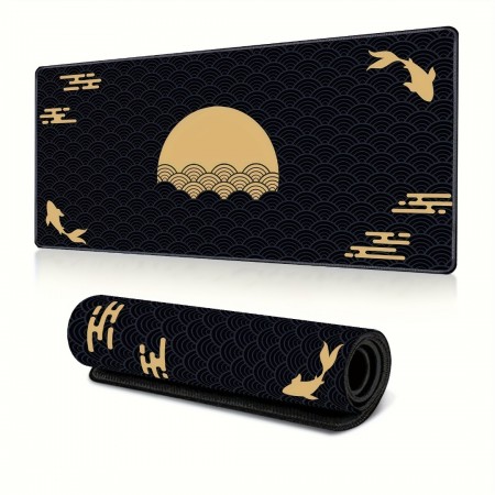 Blackowl Desk mats Fish Sunrise Design Desk Mat - XXL Gaming Mouse Pad with Rubber, Waterproof, Non-Slip Base, Ergonomic, Washable for Office, Home, Writing, Drawing, Tablescaping 30*80