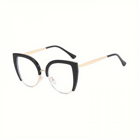Shelldaer Eyeglasses Chic Cat Eye Half-Frame Clear Lens Glasses for Women - Anti-Blue Light, Fashionable  