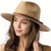 Eggrabbit Hats Solid Color Straw Elegant Belt Decorative Flat Brim Sun Hat Summer Casual Panama Hats For Women
