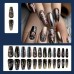 Cuteworld Artificial fingernails 24pcs Vintage Floral & Line Design Press-On Nails - Glossy Medium Ballet Shape, Mixed Colors for Everyday & Party Wear