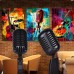 Heartiger Microphones Classic Retro Dynamic Vocal Microphone - Black, Aluminum Alloy, 6.35mm Jack, Ideal for Karaoke & Recording, Vibrant Music-Themed Wall Art Background, Used for Karaoke Singing, Retro Style