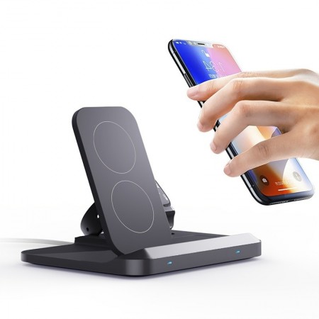 Jellytiger Wireless chargers Standard 3-in-1 Fast Wireless Charger for Smartphones and for iWatch - TWS Portable Wireless Charging Stand with Three Positions, Simultaneous Charging for Two Qi-Enabled Devices, Ideal Christmas and Halloween Gift