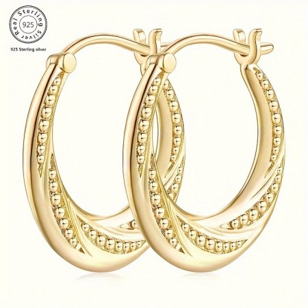 Hotcity Earrings A Pair Of Stud Earrings for Women, Golden Beads Spiral Stud Earrings, Luxurious and Beautiful, Creating Unique Style, 925 Silver Hypoallergenic, 14K Golden Plated, Holiday Gift, Style, Girlfriend, Good Friend, Beautiful Gift Box