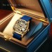 Friendear Watches Men's Golden Blue Alloy Retro Carved Dual-Sided Hollow Automatic Mechanical Watch