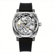 Hotcity Watches A Vintage Silvery Men's Watch With A Golden Hollow Automatic Mechanical Movement