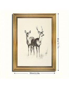 Mythoney Picture Frames Vintage Deer Sketch Art Set - 1pc Golden Framed Canvas Print, Antique Style Ink Drawing Wall Art for Home & Living Room Decor, 29.97cm x 39.88cm