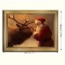 Ticking Picture Frames Vintage Santa Claus & Elk Canvas Art with Golden Frame - Perfect for Living Room Decor, 29.97x39.88 cm