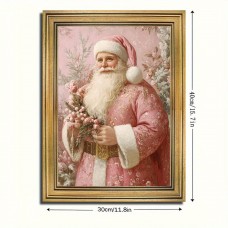 Honeyisland Picture Frames Charming Vintage Santa Canvas Art with Golden Frame - Perfect for Living Room Decor, 29.97x39.88 cm