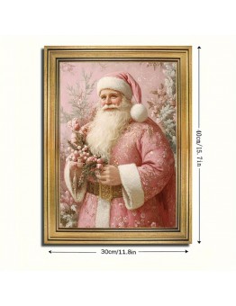 Honeyisland Picture Frames Charming Vintage Santa Canvas Art with Golden Frame - Perfect for Living Room Decor, 29.97x39.88 cm