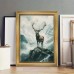 Owlqueen Picture Frames Majestic Stag in Mountain Landscape Art - 1 Piece Vintage Golden Frame Wall Decor for Home and Living Room, Durable Material, 29.97cm x 39.88cm