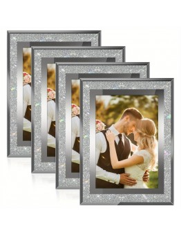 Jellycoco Picture Frames 4pcs Contemporary Glass Picture Frames, 10 X 15 Cm (4×6) Oblong Vertical Tabletop Photo Frame for Weddings, Homes, Offices, Baby Photos